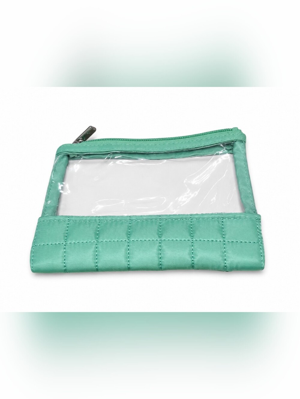 Lug Cosmetic Pouch Green Satin Quilted Clear Zip Organizer